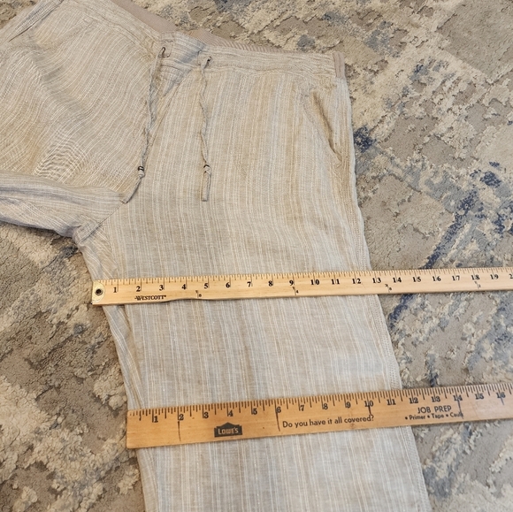 M&S Love Linen Grey Silver Stripe Flowy Pull On Pants. Women's size 12 long. - Picture 8 of 17